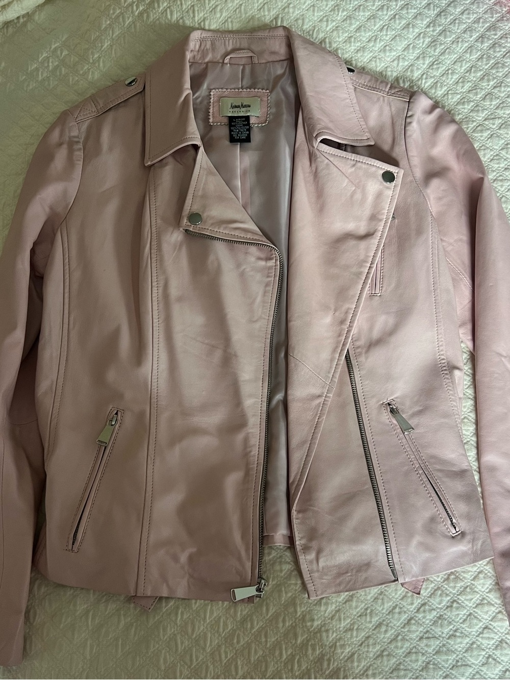 Neiman Marcus Pink Vintage Leather Motto Jacket
